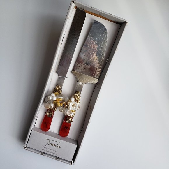 Tiramisu Red Jewel Stone Encrusted 2-Piece Cake Serving Set - Picture 6 of 6